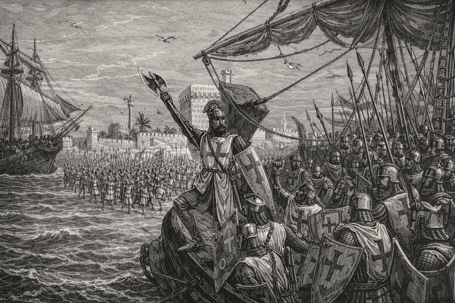 Richard Lejonhjärta landstiger i Jaffa 8 augusti 1192